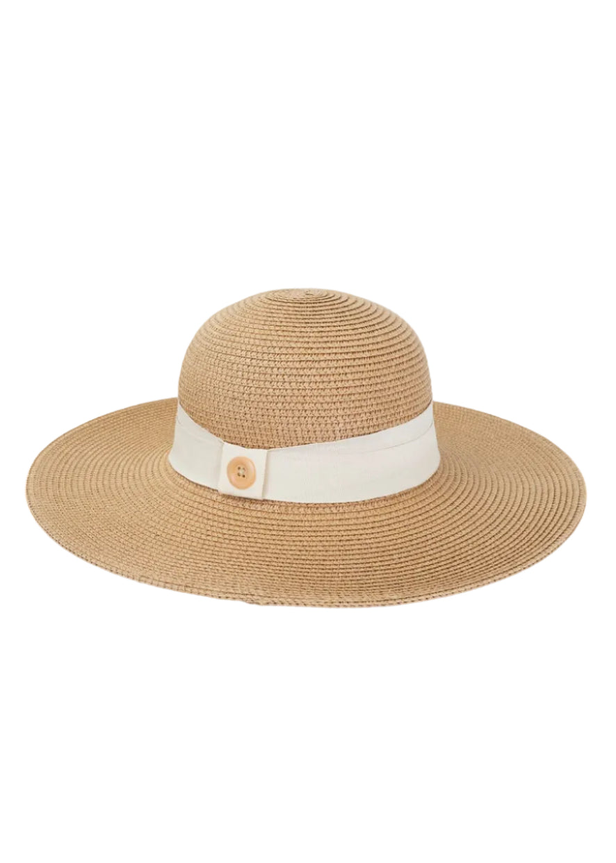 Magid Straw Button Ribbon Floppy Hat