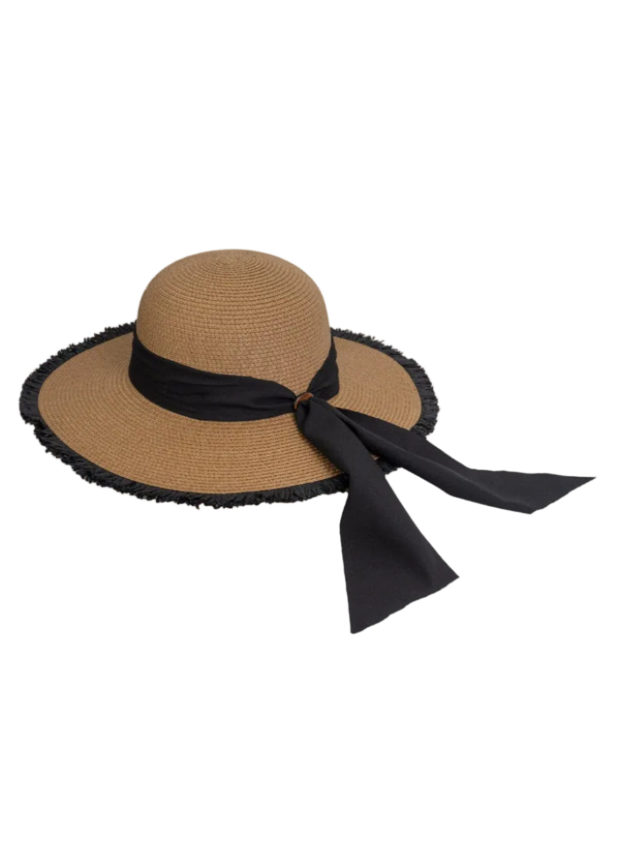 Magid Frayed Brim Bow Straw Floppy Hat