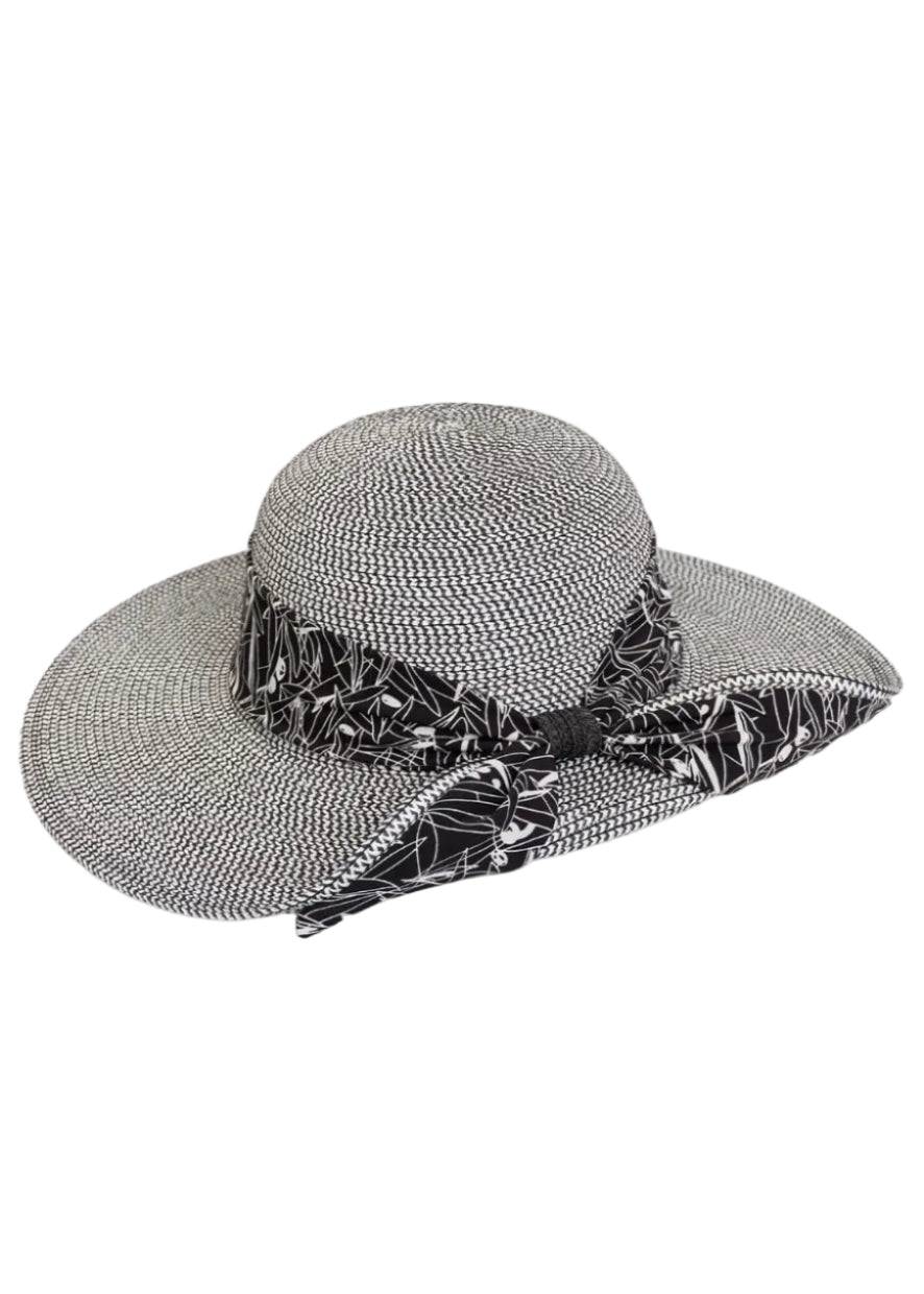 Magid Printed Ribbon Straw Floppy Hat