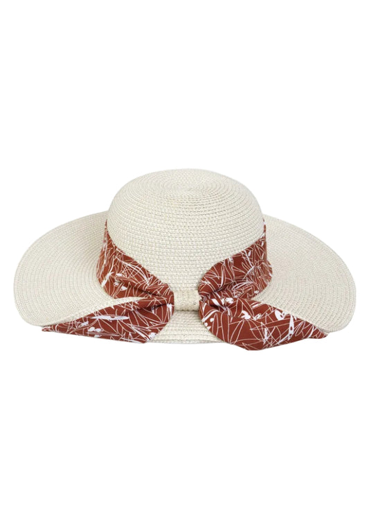 Magid Printed Ribbon Straw Floppy Hat