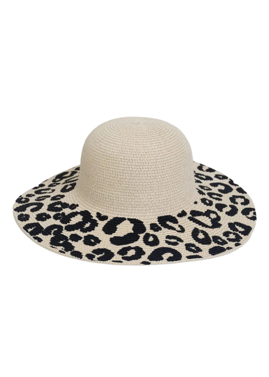 Magid Straw Leopard Print Brim Floppy Hat