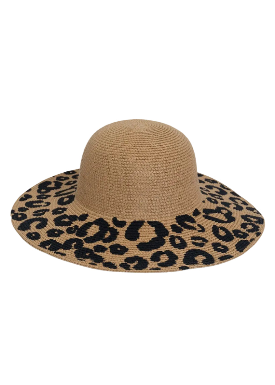 Magid Straw Leopard Print Brim Floppy Hat