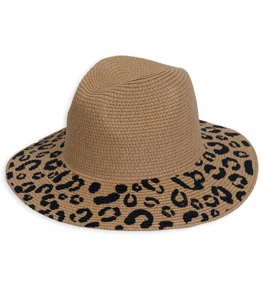 Magid Straw Leopard Print Brim Panama Hat