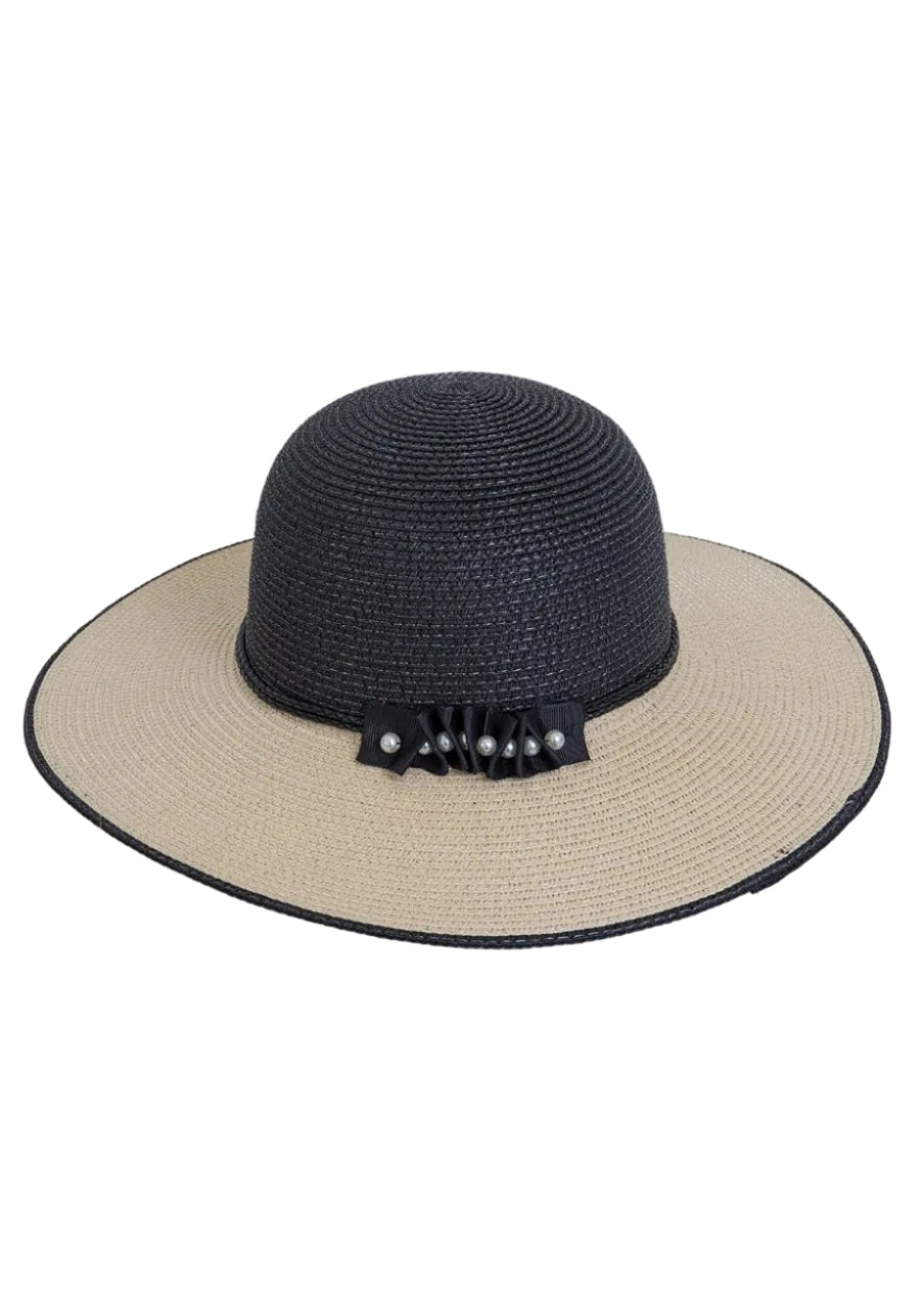 Magid Pearl Color Block Straw Floppy Hat