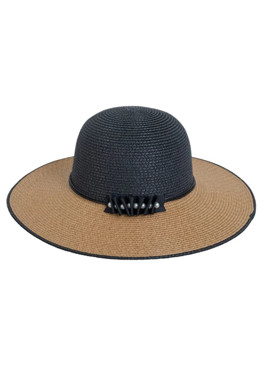Magid Pearl Color Block Straw Floppy Hat