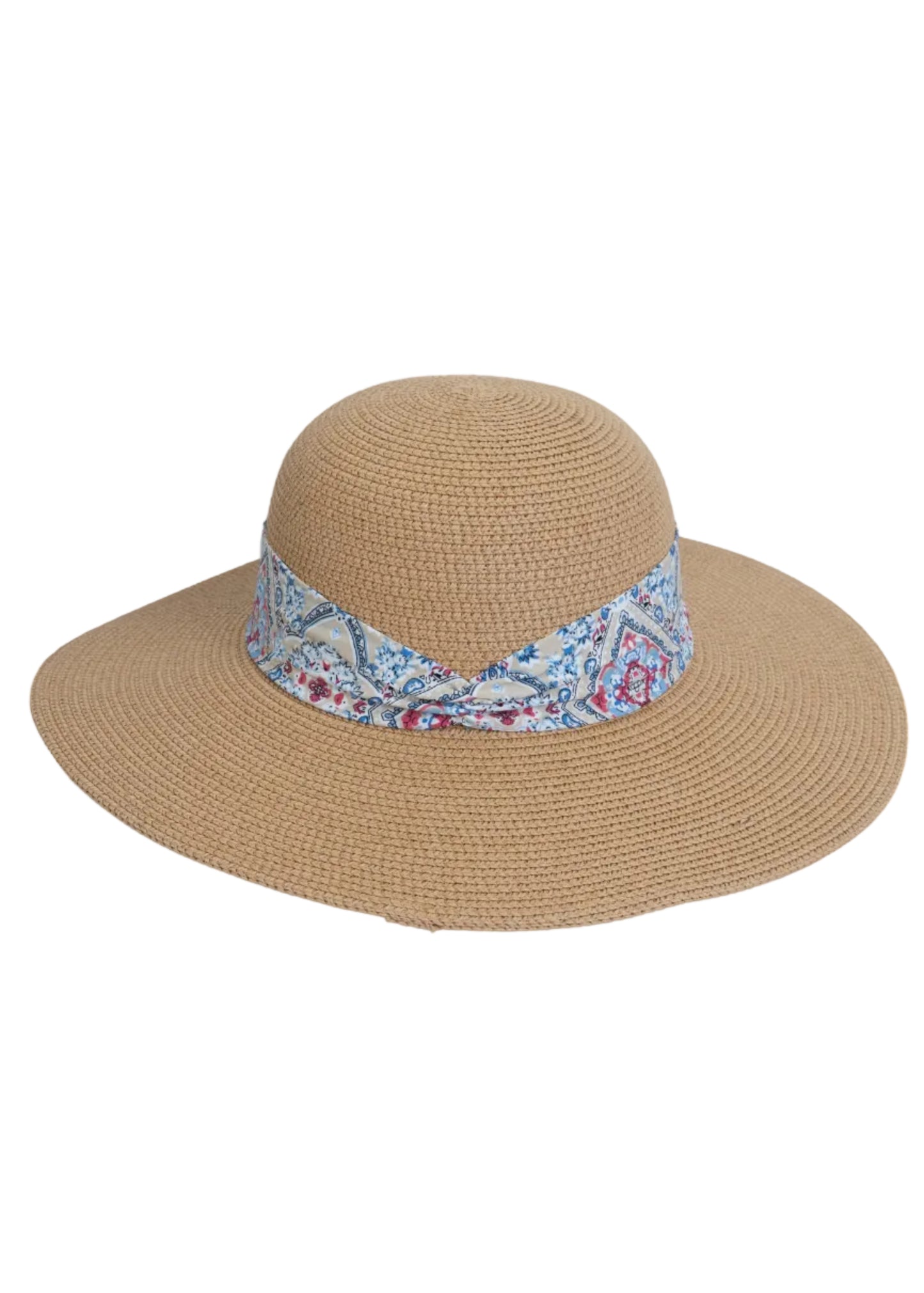 Magid Geometric Print Ribbon Straw Floppy Hat