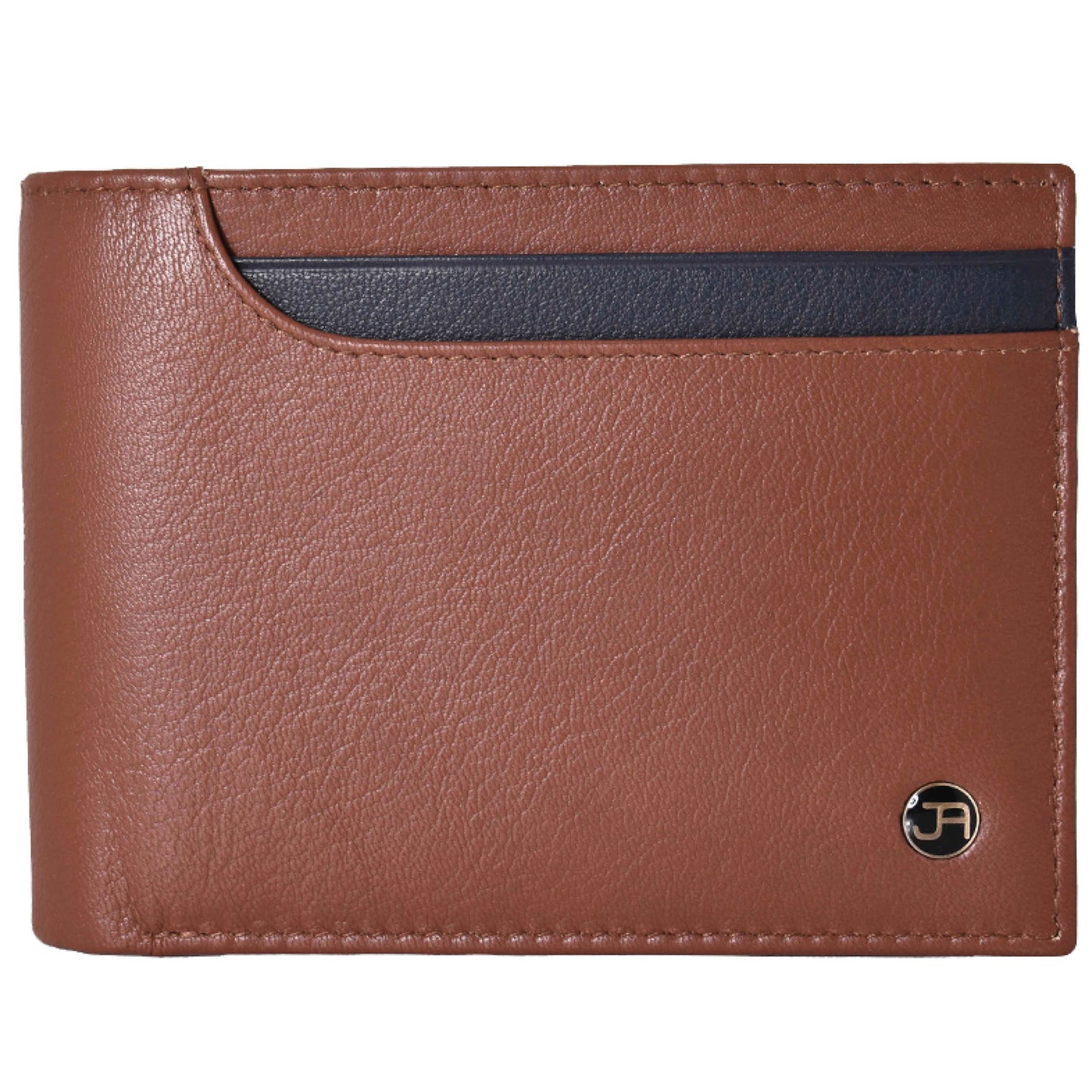 Jack Abrahams Goat Nappa Leather Bi-Fold Top Front Wallet- Cognac/Black