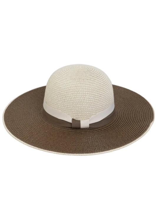 Max Studio Contrast Ribbon Straw Floppy Hat