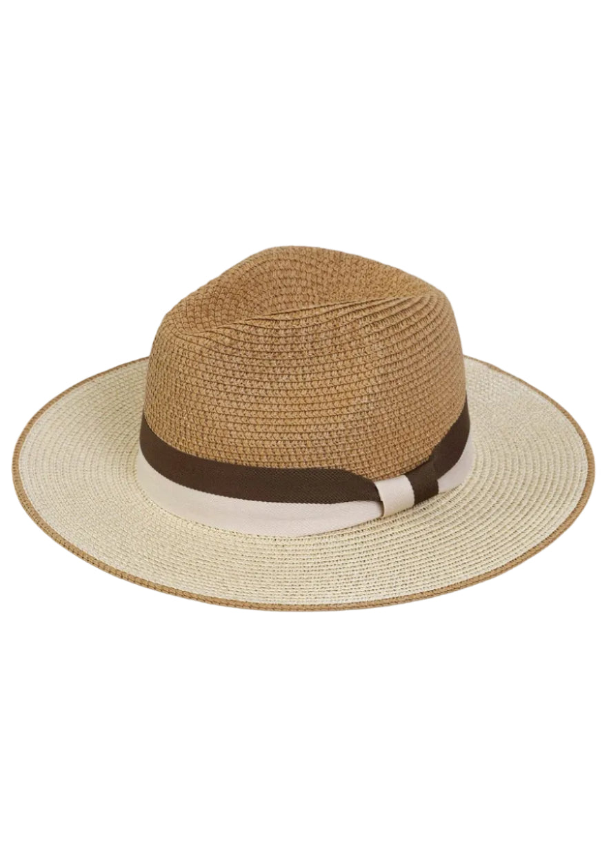 Max Studio Contrast Ribbon Straw Panama Hat