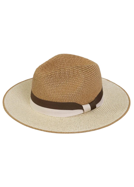 Max Studio Contrast Ribbon Straw Panama Hat