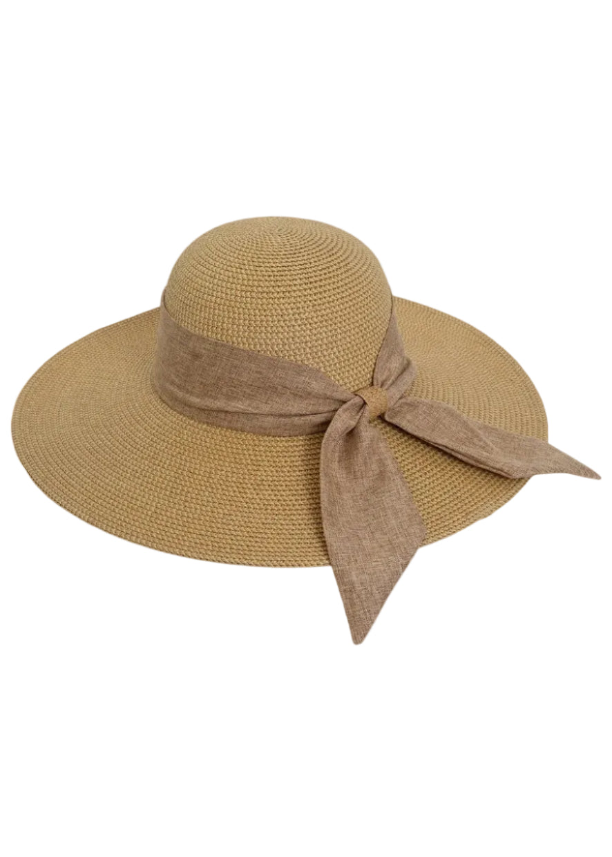 Max Studio Straw Linen Bow Floppy